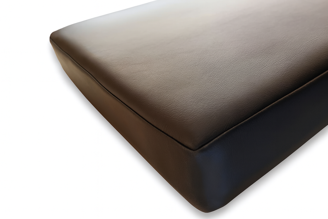 Finnmark FD-5 sauna cushion in brown with smooth leather surface for comfortable sauna seating