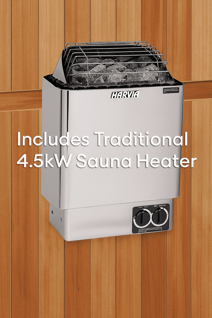 Finnmark FD-5 Trinity XL Infrared Sauna featuring a traditional 4.5kW sauna heater