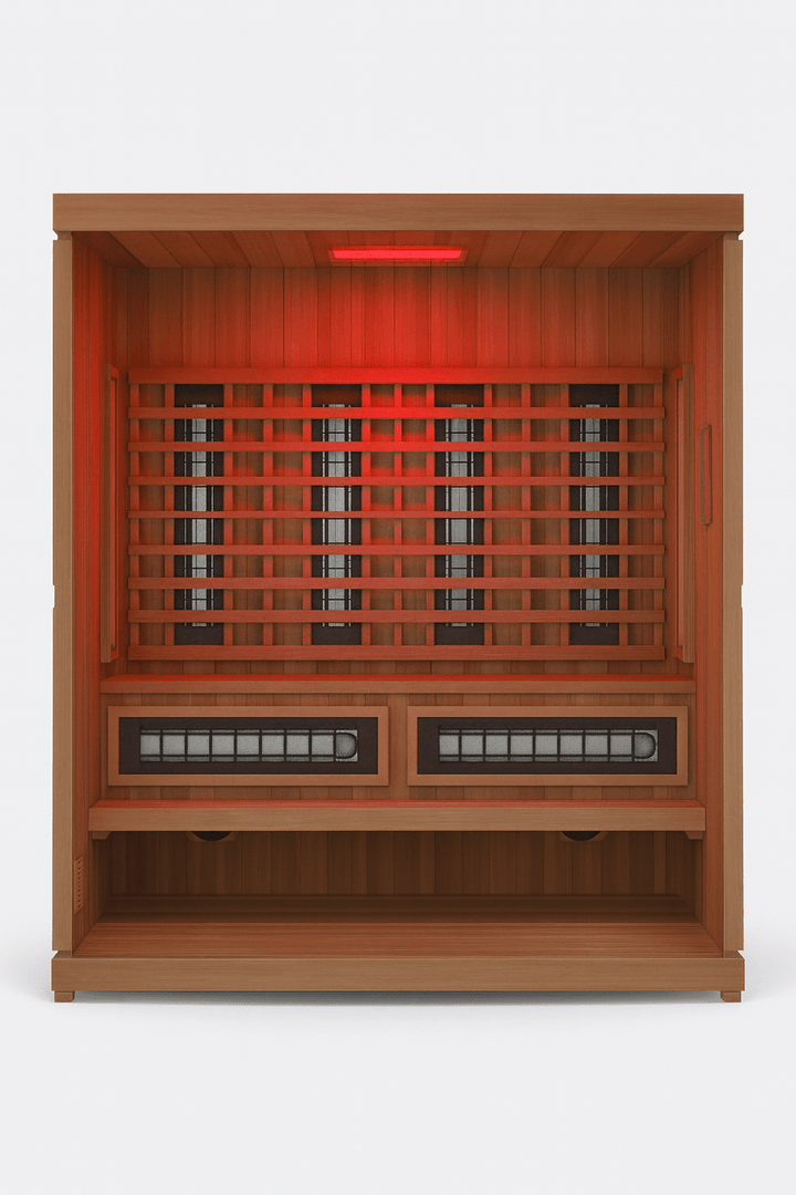 Finnmark FD-5 Trinity XL Infrared Sauna with dual heating panels and wooden interior for relaxation