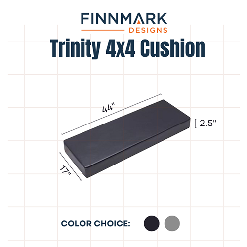 Sauna cushion for Finnmark FD-4 with black rectangular design and dimensions 44 by 17 by 2.5 inches
