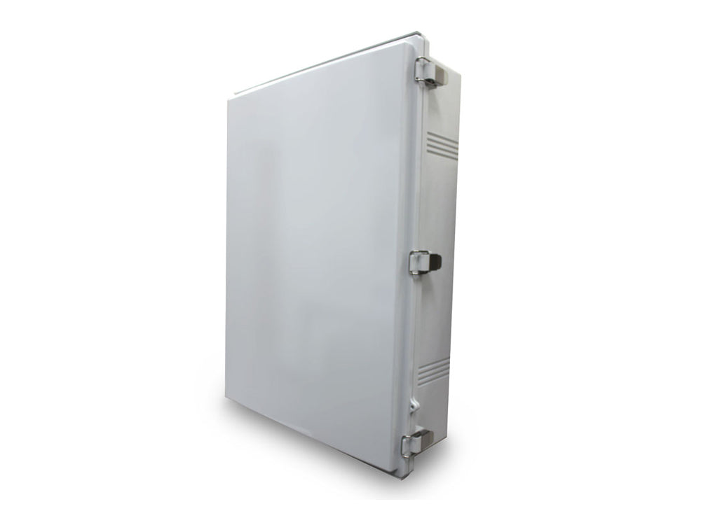 SaunaLife outdoor sauna electrical enclosure with secure latches and durable construction