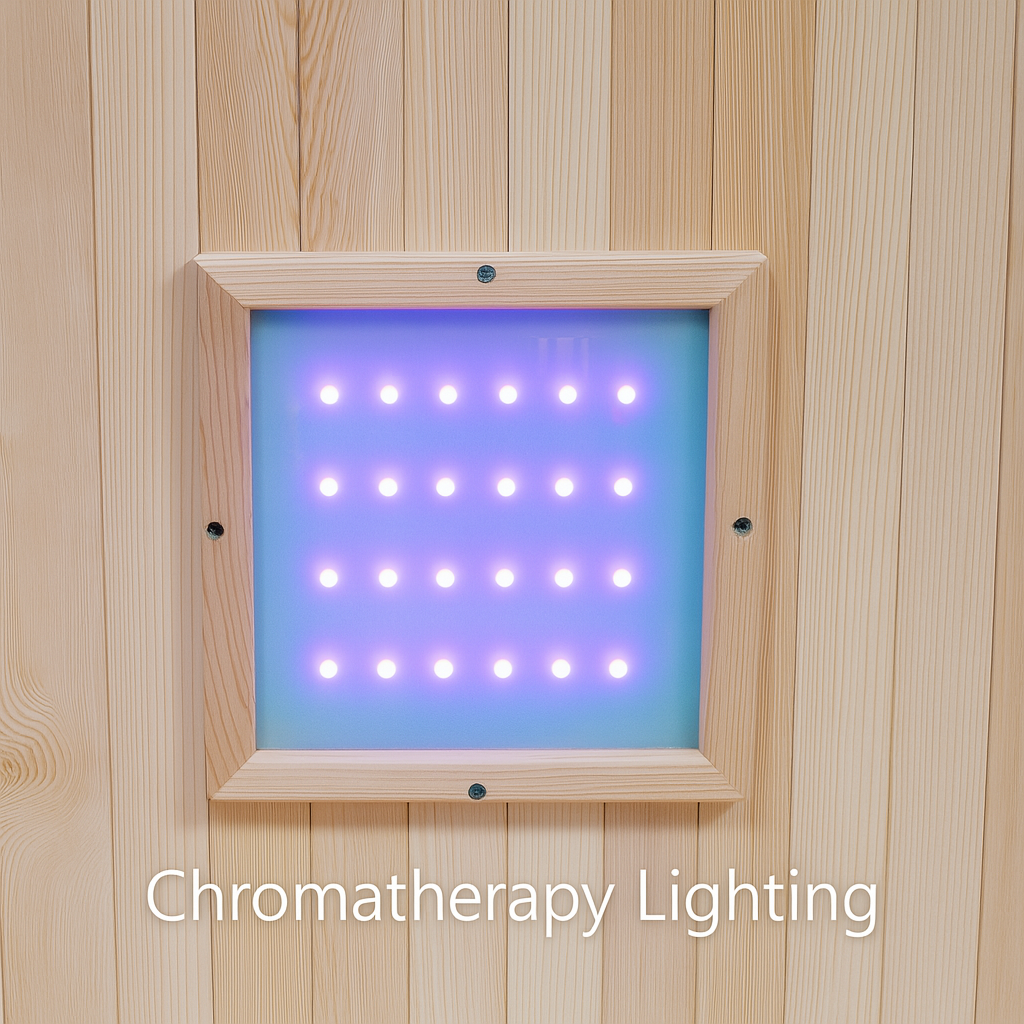 SunRay traditional 2-person outdoor sauna chromatherapy lighting panel with purple LED lights
