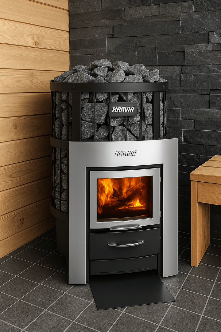 Harvia 240 Duo sauna heater with stones, modern design and warm glow for a cozy sauna experience