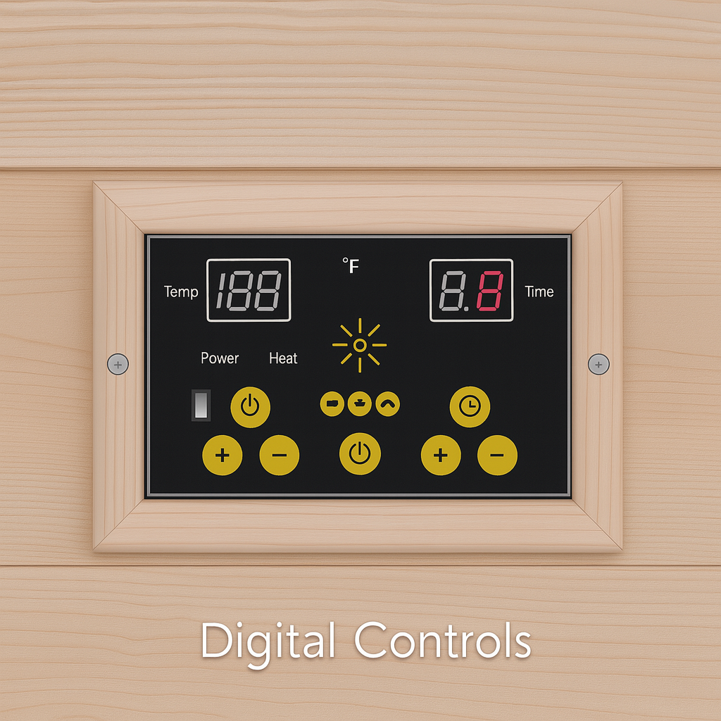 SunRay traditional sauna digital control panel for 3-person outdoor sauna with temperature and timer settings
