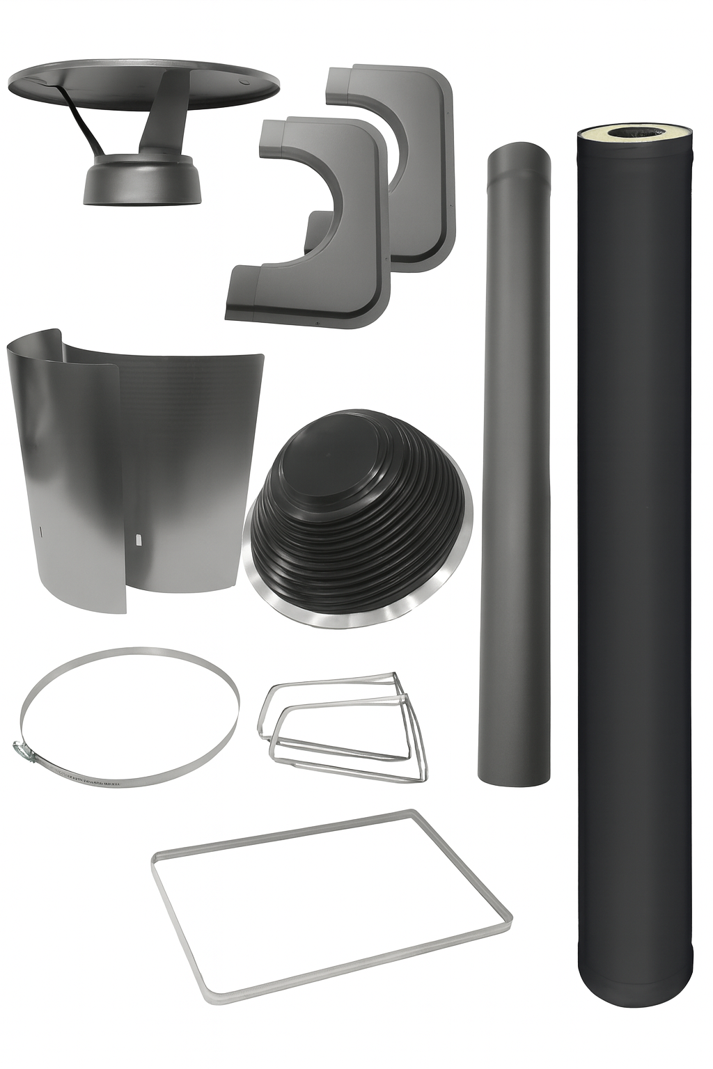 Harvia black steel chimney extension kit complete with all components for enhanced chimney systems