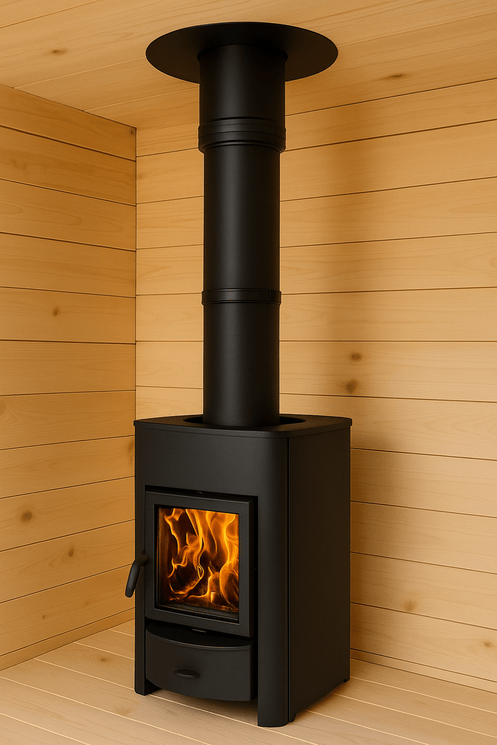 Harvia black steel chimney extension kit for efficient heat management in wood stoves