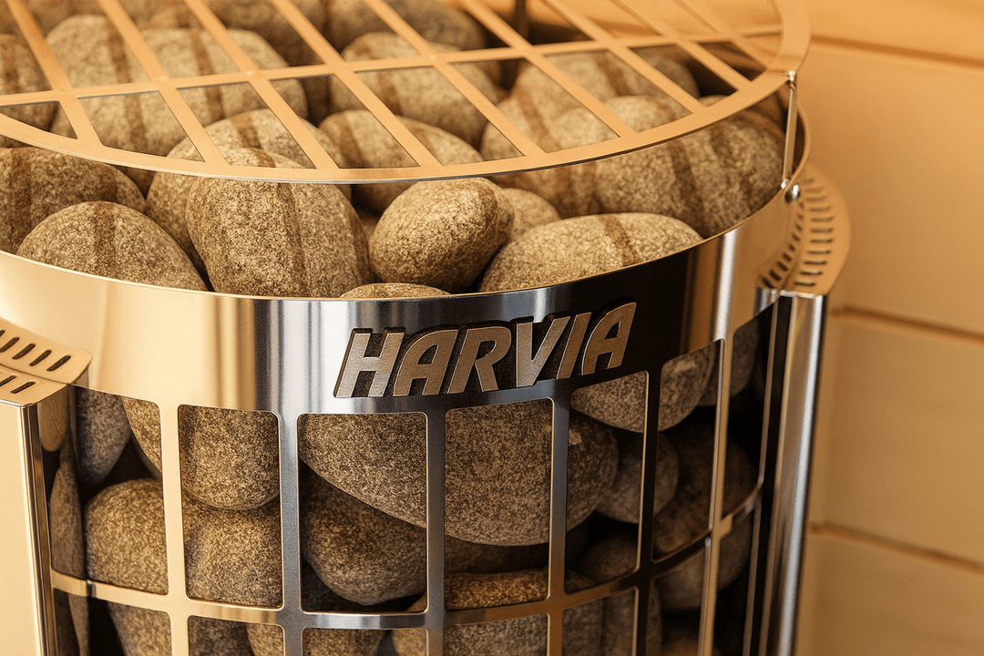 Harvia Cilindro PC90 sauna heater with decorative stone design for optimal heat distribution