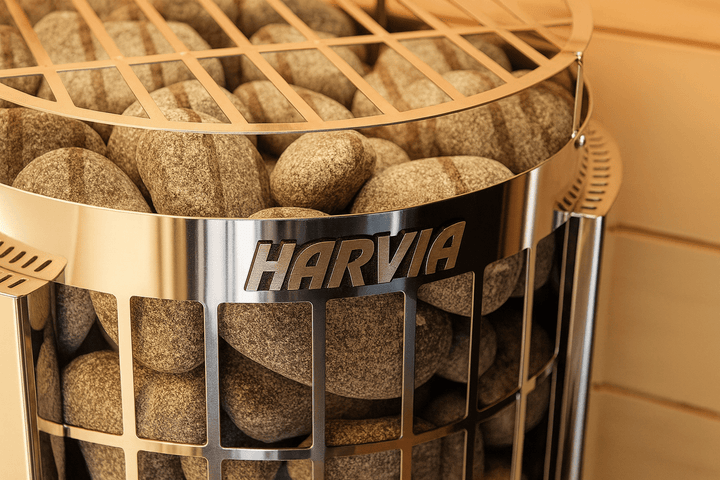 Harvia Cilindro PC90 sauna heater with decorative stone design for optimal heat distribution