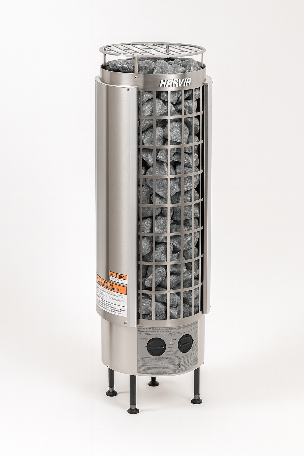 Harvia Cilindro PC90 sauna heater with a stainless steel design and large stone capacity for optimal heating