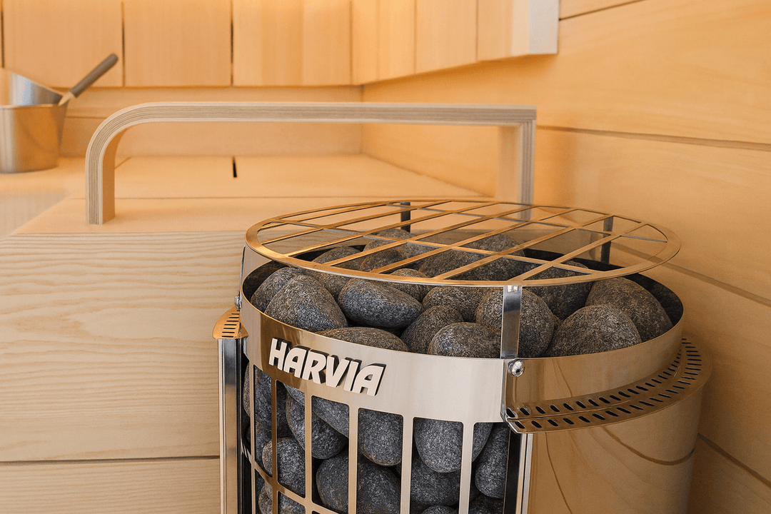 Harvia Cilindro PC90 sauna heater with stylish design and natural stones for effective sauna experience
