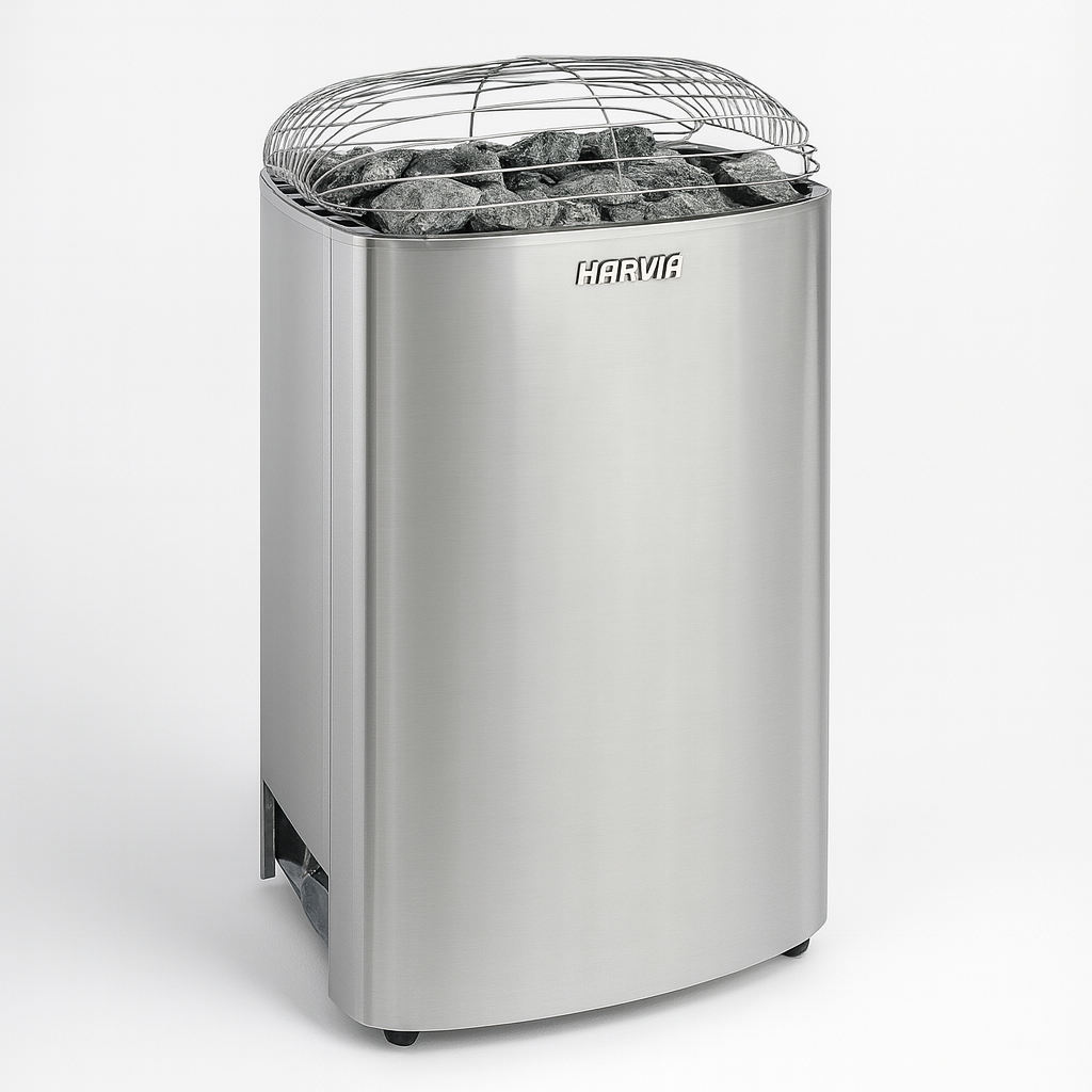 Harvia Club K15G 15kW sauna heater with stainless steel body and sauna stones on top