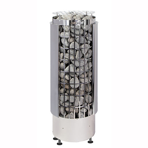 Harvia Cilindro PC90E electric sauna heater stainless steel cylindrical floor model filled with sauna stones