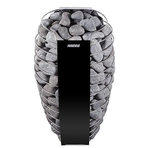 Harvia SP80E electric sauna heater stainless steel stone basket with black front panel for home saunas