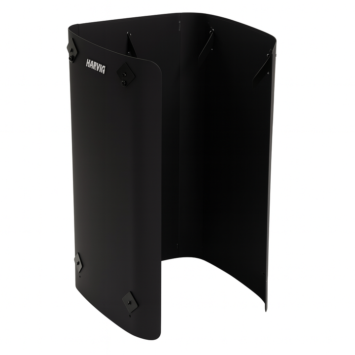Black protective wall shield for Harvia M3 sauna heater kit for safe sauna installation