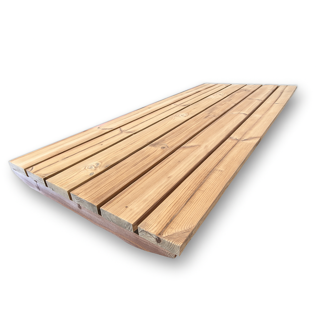 Wooden sauna bench seat included in the Harvia M3 sauna heater package for sauna comfort