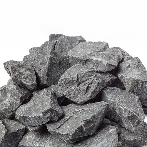Pile of Harvia olivine diabase stones in gray color for sauna heating accessory