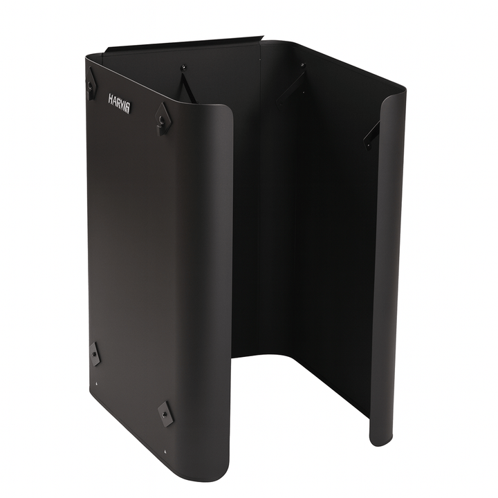 Harvia Pro 20 sauna heater protective wall panel in sleek black design for safe sauna use