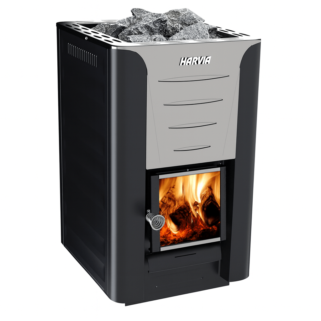Harvia Pro 20 sauna stove package with a sleek design and large stone compartment for optimal heating