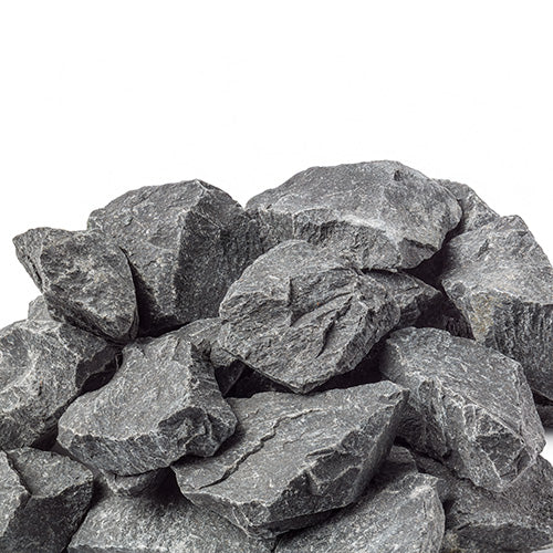 Pile of Harvia sauna stones in gray rough texture for sauna heater use
