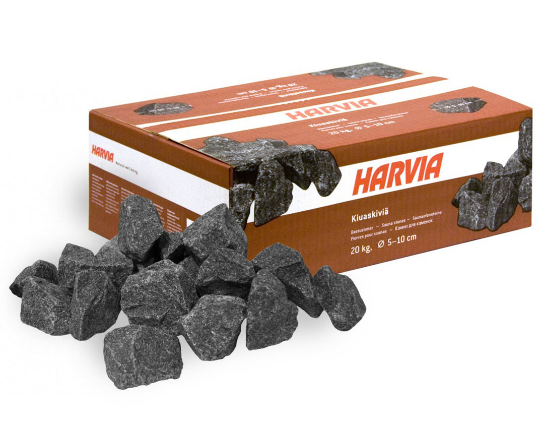 Harvia sauna stones 20 kg pack with dark gray sauna stones for traditional sauna heating