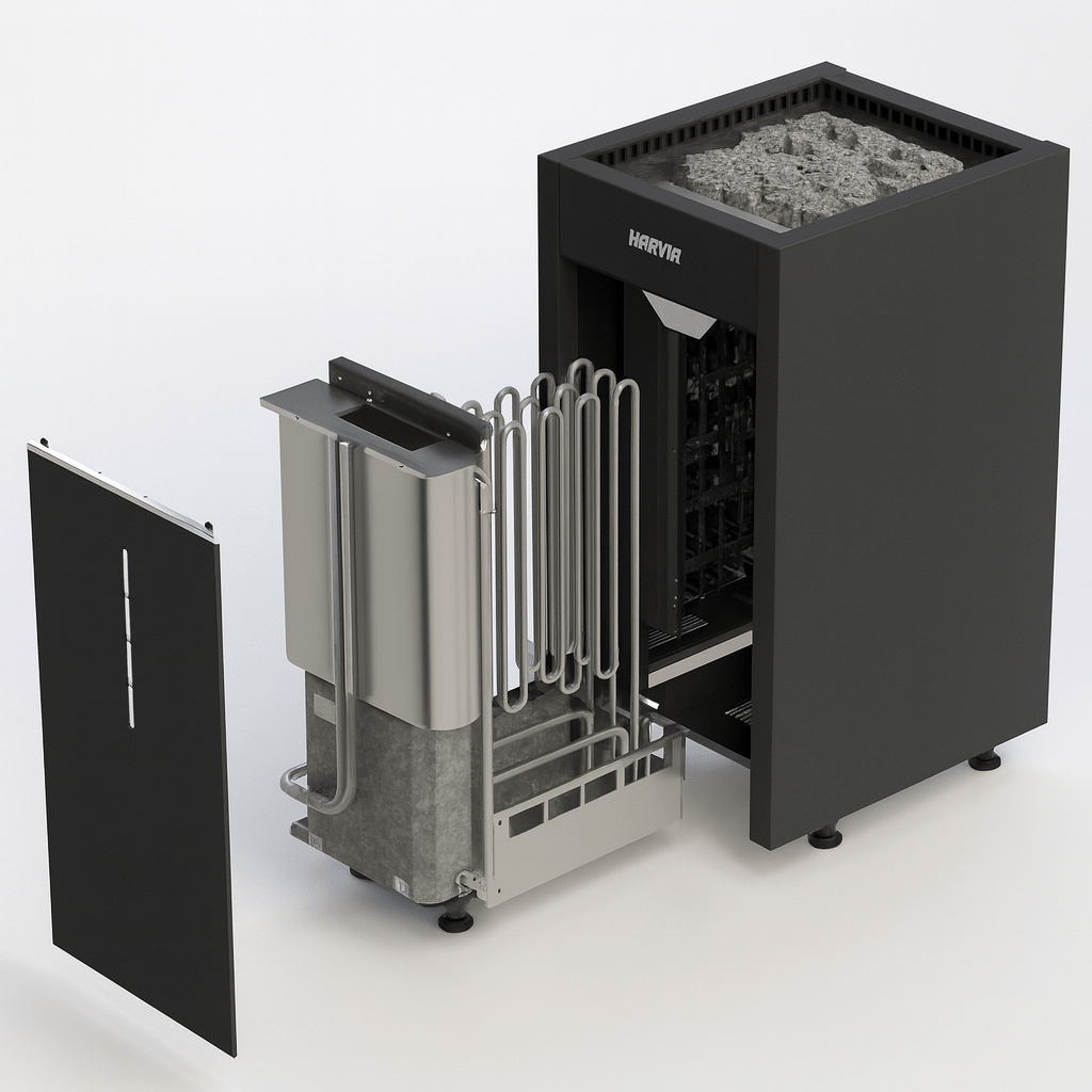 Harvia Virta Combi steam sauna heater with detailed view of components and design for optimal heating