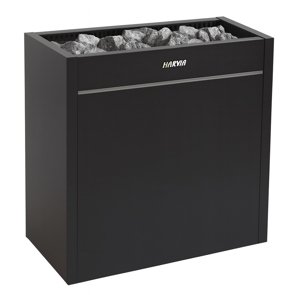 Harvia Virta Pro HL200E for spas, sleek black sauna heater with stone compartment for efficient heating