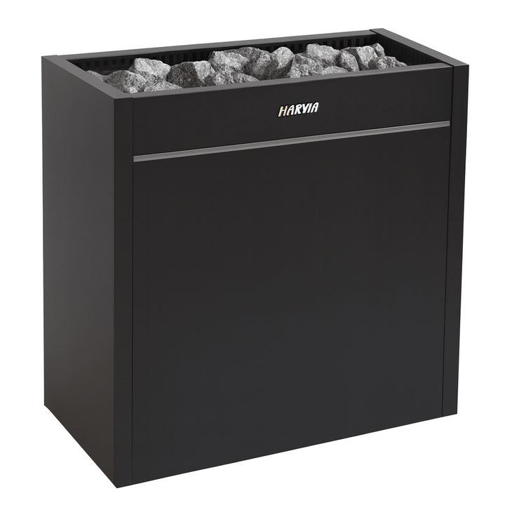 Harvia Virta Pro HL200E for spas, sleek black sauna heater with stone compartment for efficient heating