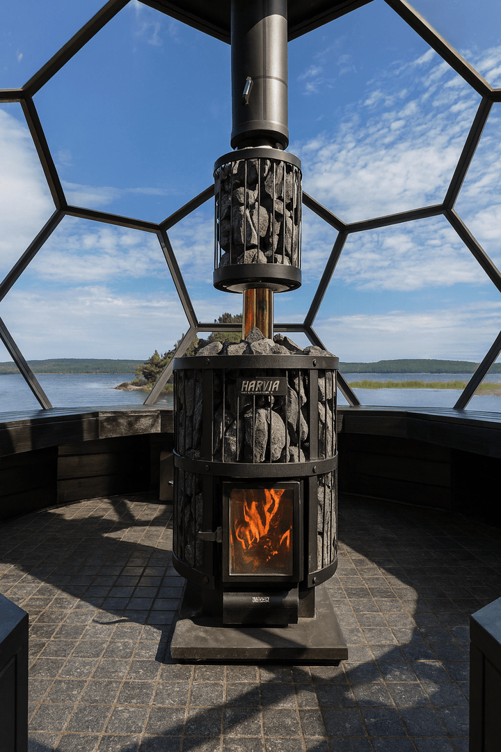 Harvia WHP1500M chimney kit designed for efficient wood-burning in elegant indoor setups