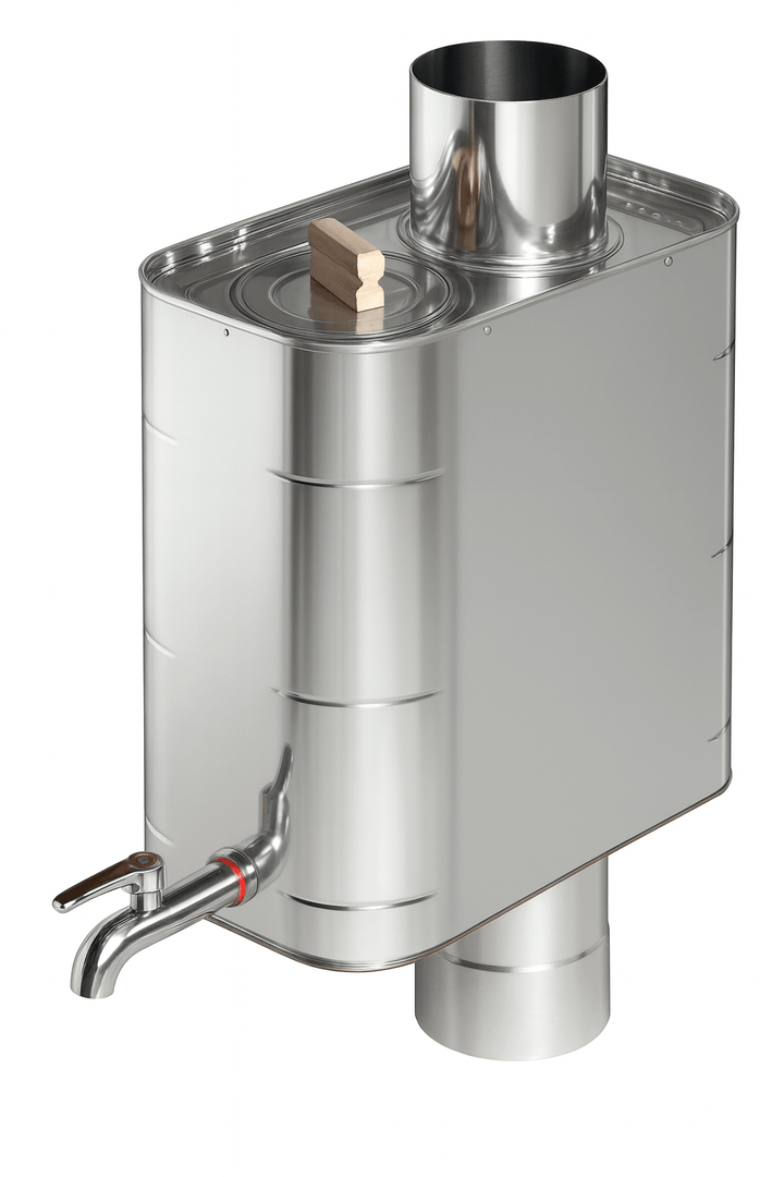 Harvia wood burning sauna stove in stainless steel with chimney and water tank for home saunas