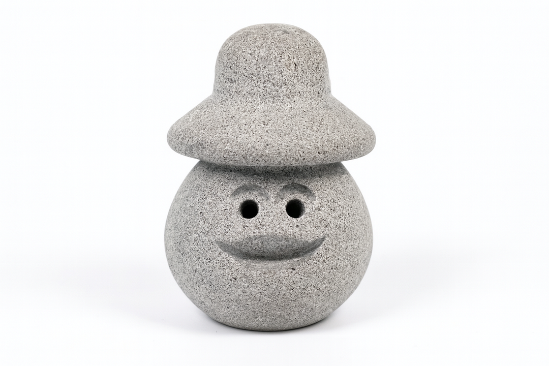 Hukka Lyyli sauna elf figurine stone textured gray ceramic accessory smiling elf with hat decorative sauna aroma holder
