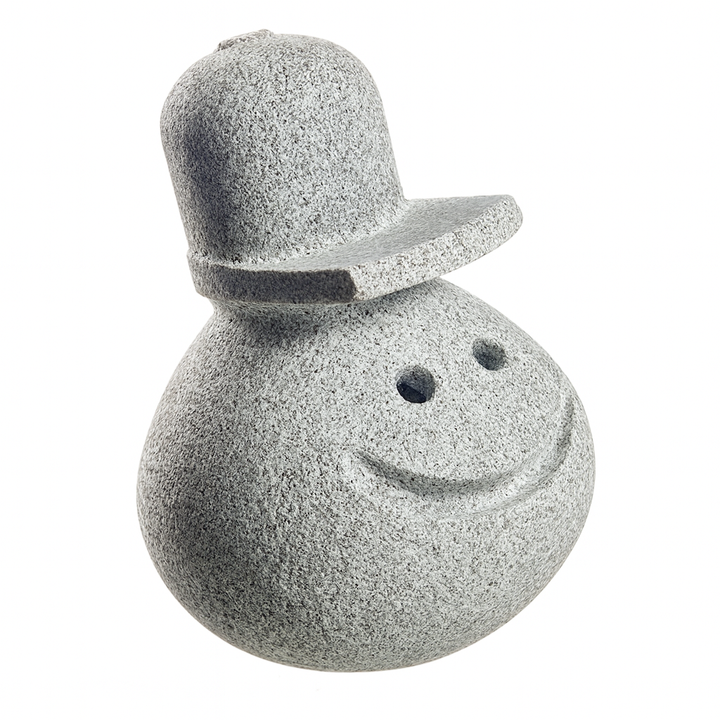 Hukka Reiska sauna elf gray speckled smiling sauna accessory figurine wearing a brimmed hat