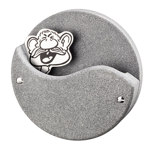Hukka Saunaheppu comic stone figure accessory with gray textured round design and comic character detail