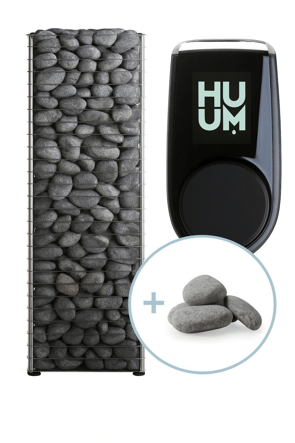 HUUM 6kW sauna heater for home spa with integrated control panel and decorative stone design