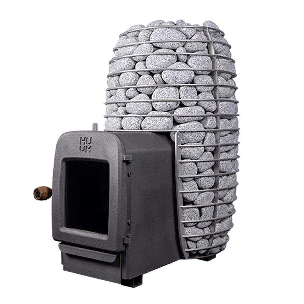 HUUM wood burning sauna stove with modern design and stone holder for efficient heating
