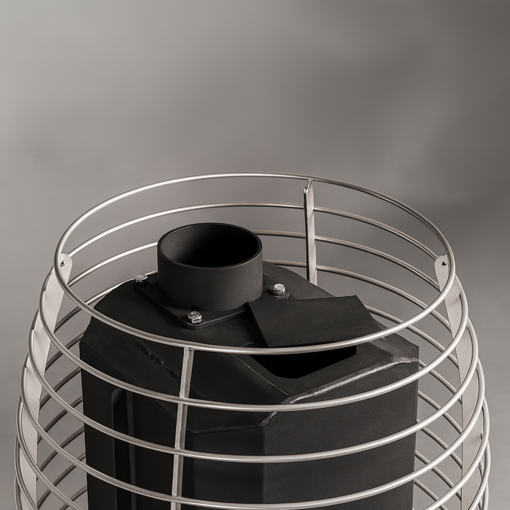 HUUM 8.5kW sauna heater package with black heating element and protective metal cage