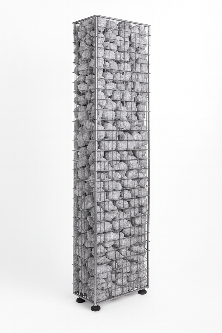 9kW sauna heater package with tall metal frame filled with sauna stones by My Luxury Home Spa