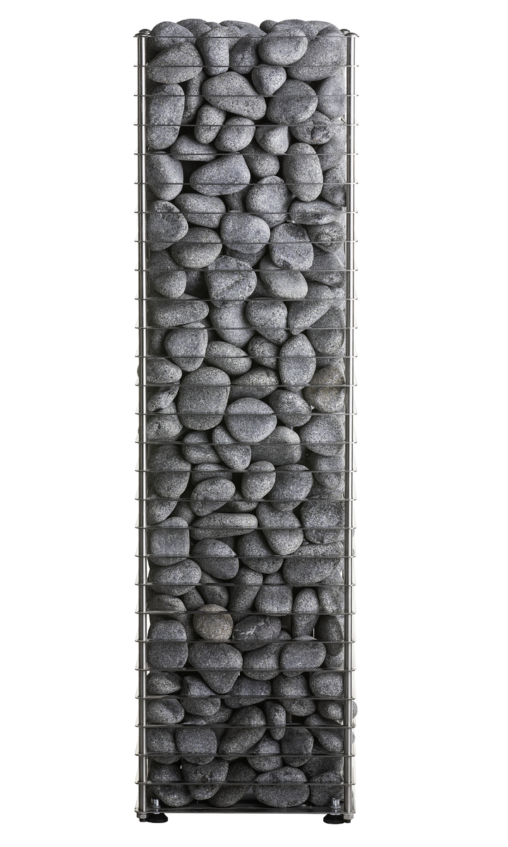 HUUM CLIFF 11kW electric sauna heater with stacked sauna stones in metal frame