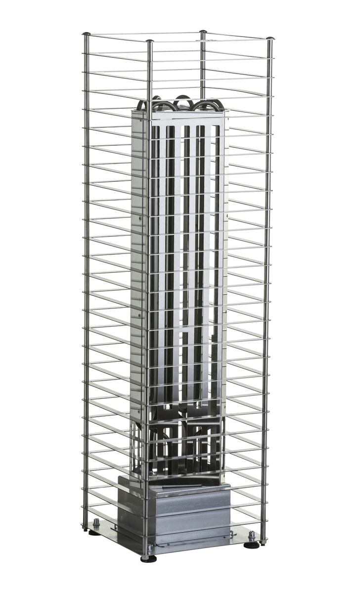 HUUM CLIFF 11kW electric sauna heater with modern vertical stainless steel design and protective outer cage