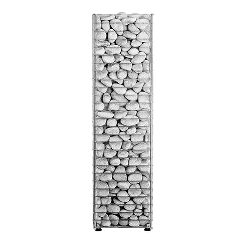 HUUM CLIFF 9kW electric sauna heater with stacked sauna stones in a tall metal frame