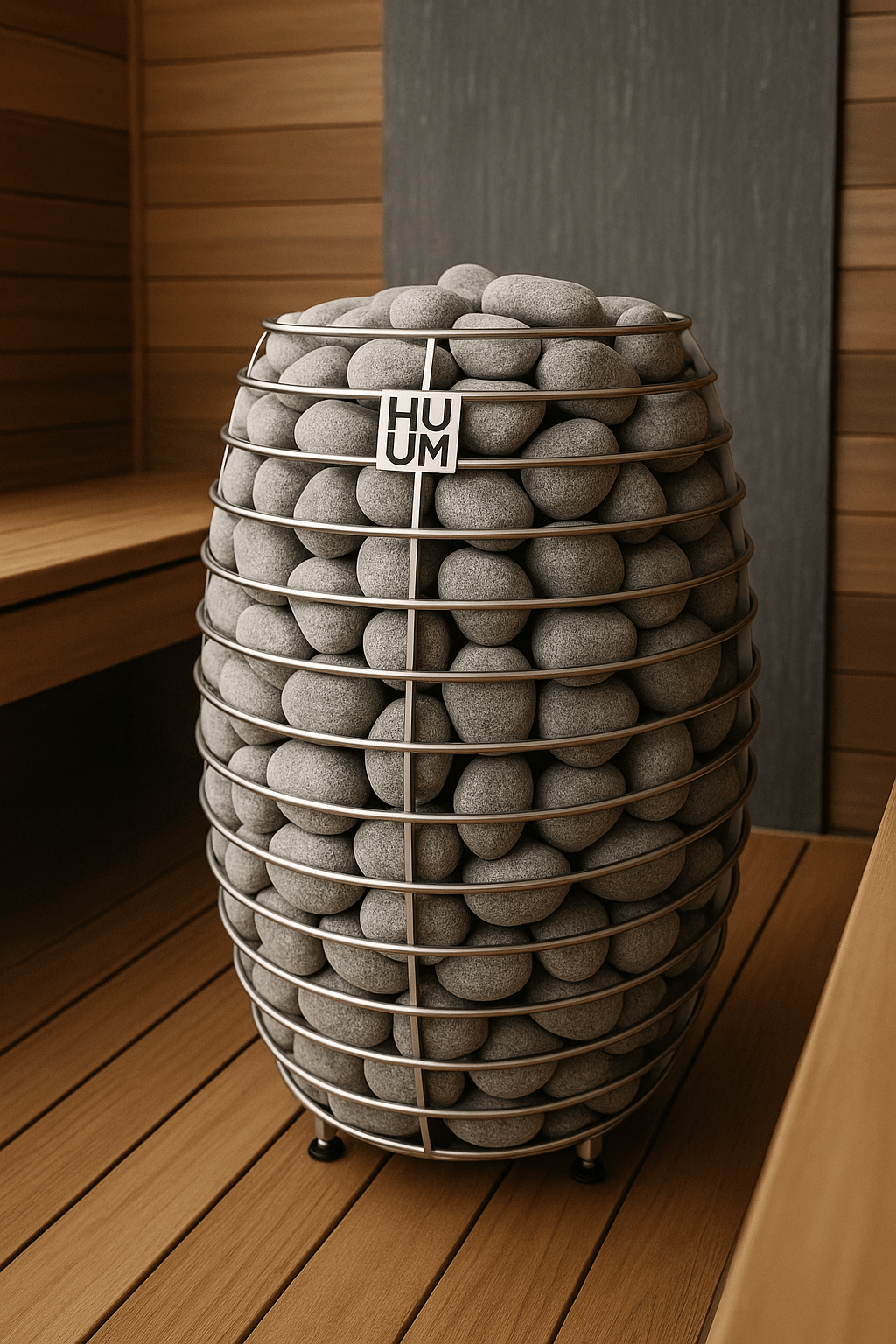 HUUM HIVE electric sauna heater with a stacked stone design for optimal heat distribution