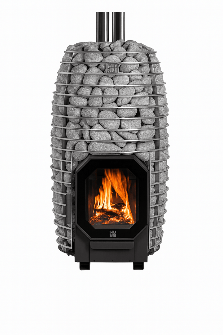 HUUM HIVE Flow Mini sauna heater with natural stone design and modern heating elements