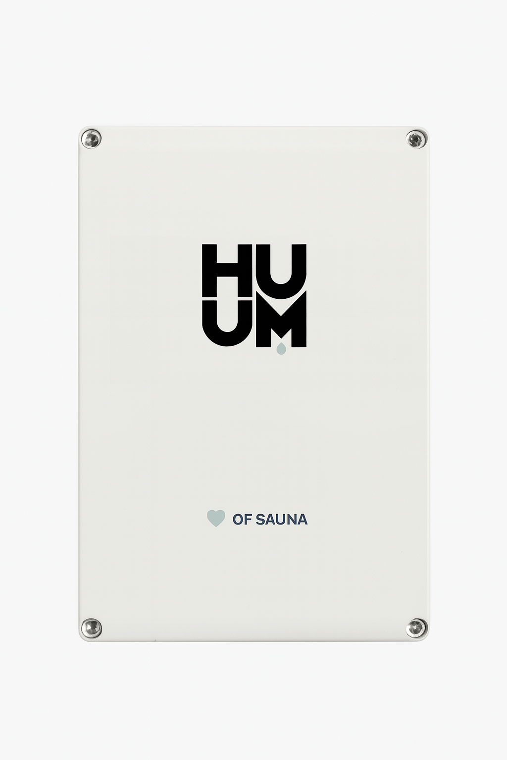 HUUM HIVE sauna heater logo plaque with modern design and polished finish for sauna enthusiasts