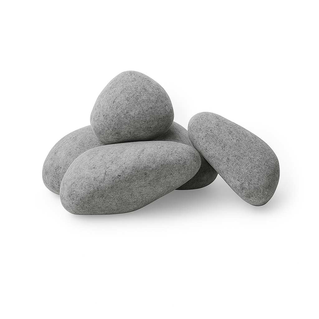 Set of gray sauna stones included in the HUUM HIVE sauna heater package for optimal heat retention