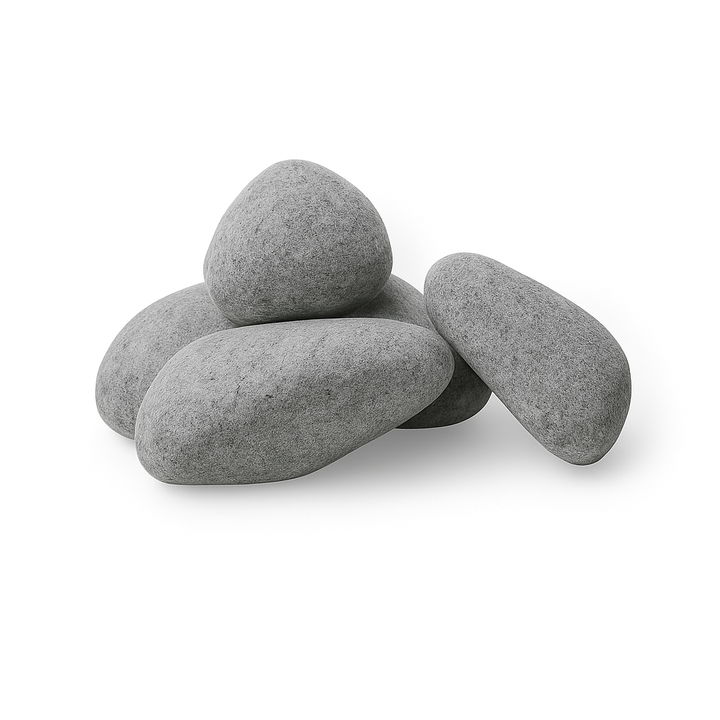 Set of gray sauna stones included in the HUUM HIVE sauna heater package for optimal heat retention