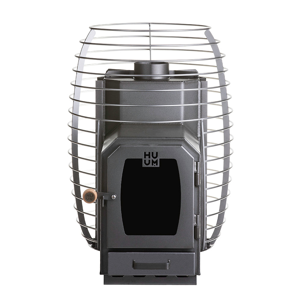 HUUM HIVE Wood 17kW sauna stove with metal protective cage and front glass door