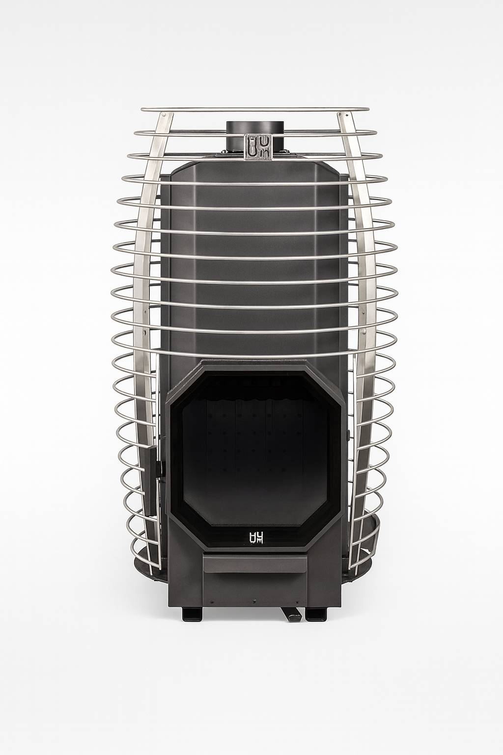 HUUM home sauna heater package with modern metal cage design for efficient heat distribution