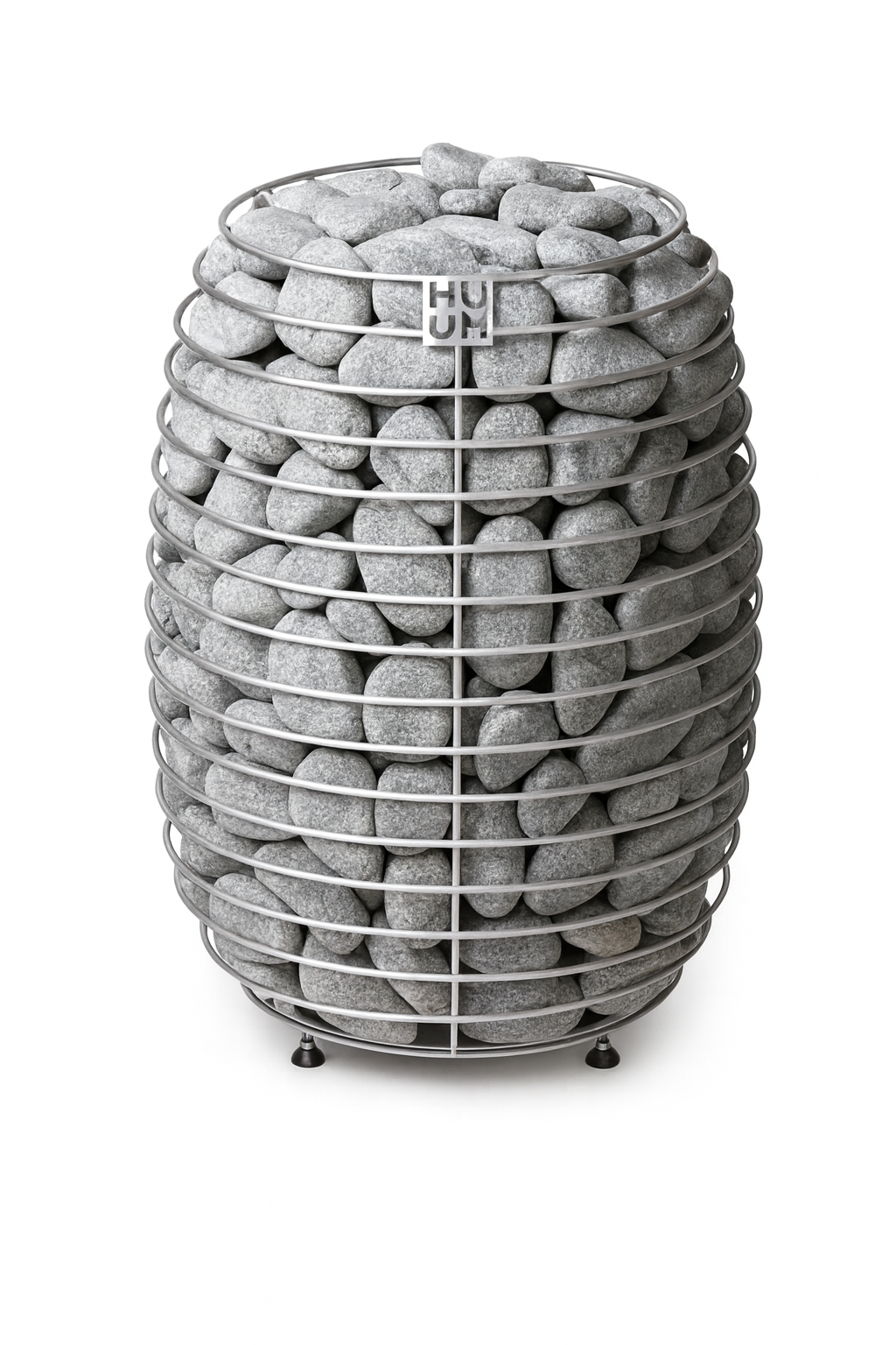 HUUM HIVE Series sauna heater metal cage filled with smooth gray sauna stones for home sauna