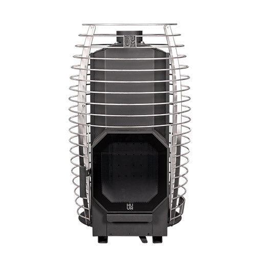 HUUM wood burning sauna stove with protective metal cage and modern design sauna heater