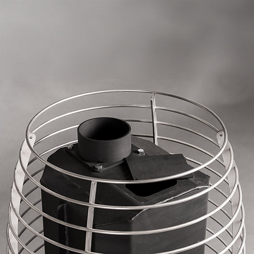 HUUM wood burning sauna stove black metal heater with protective silver metal guard