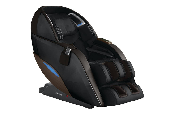 Infinity Dynasty 4D massage chair in black and brown with advanced comfort features for relaxation